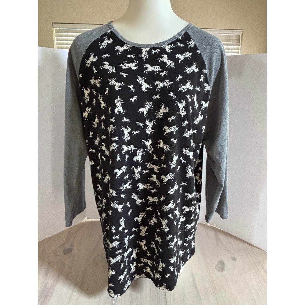 LuLaRoe Randy Baseball Tee 3XL Womens Unicorn Print Raglan 3/4 Sleeve‎ JC001-8